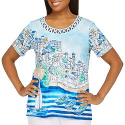 Alfred Dunner Petite Scenic Print Short Sleeve Top