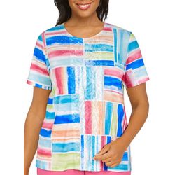 Alfred Dunner Petite Watercolor Patchwork Short Sleeve Top