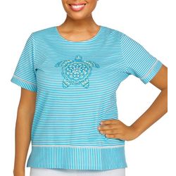 Alfred Dunner Petite Turtle Mosaic Striped Short Sleeve Top