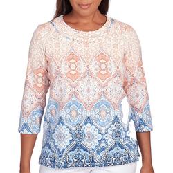 Petite Medallion Ombre 3/4 Sleeve Top