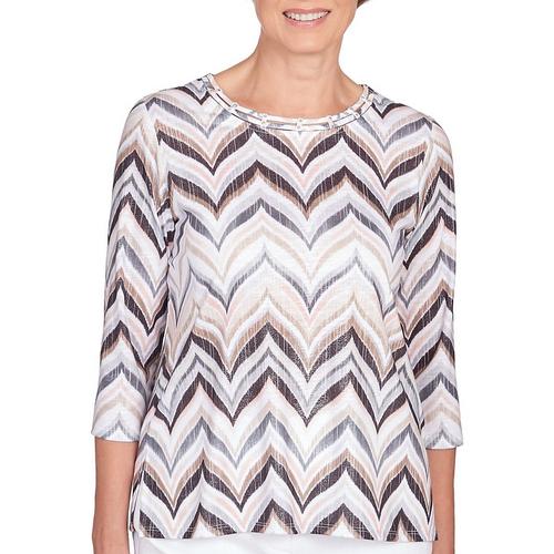 Alfred Dunner Petite Embellished Chevron 3/4 Sleeve Top