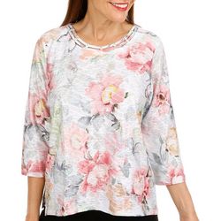 Alfred Dunner Petite Texture Floral Butterfly 3/4 Sleeve Top