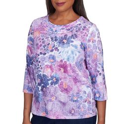 Alfred Dunner Petite Triple Knot Neck Watercolor Floral Top