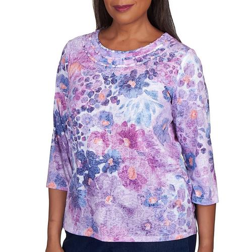 Alfred Dunner Petite Triple Knot Neck Watercolor Floral