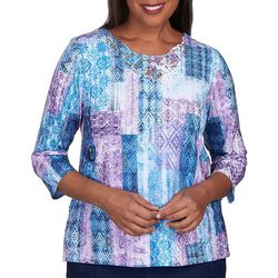 Alfred Dunner Petite Patchwork Lace Neck Top