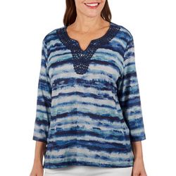 Petite Lined Tie Dye Lace Neck 3/4 Sleeve Top