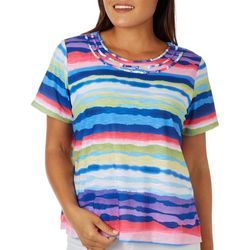 Alfred Dunner Petite Watercolor Striped Short Sleeve Top