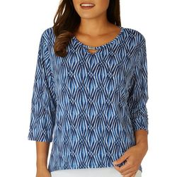 Alfred Dunner Petite Textured  Bead Neck 3/4 Sleeve Top