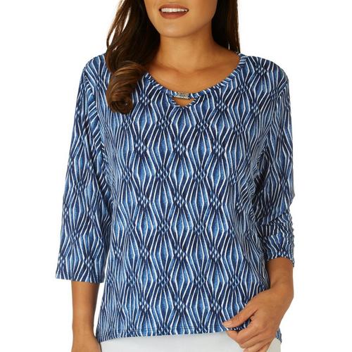 Alfred Dunner Petite Textured Bead Neck 3/4 Sleeve