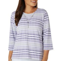Alfred Dunner Petite Faux Weave Print 3/4 Sleeve Top