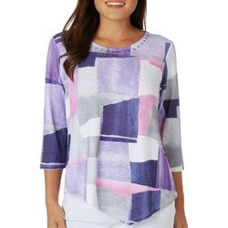 Alfred Dunner Petite Color Block 3/4 Sleeve Top