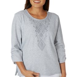 Alfred Dunner Petite Embroidered 3/4 Sleeve Top