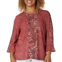 Alfred Dunner Petite Floral Lace Neck 3/4 Sleeve Top