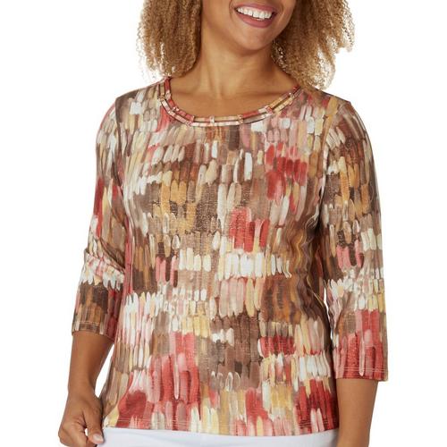 Alfred Dunner Petite Paint Embellished 3/4 Sleeve Top