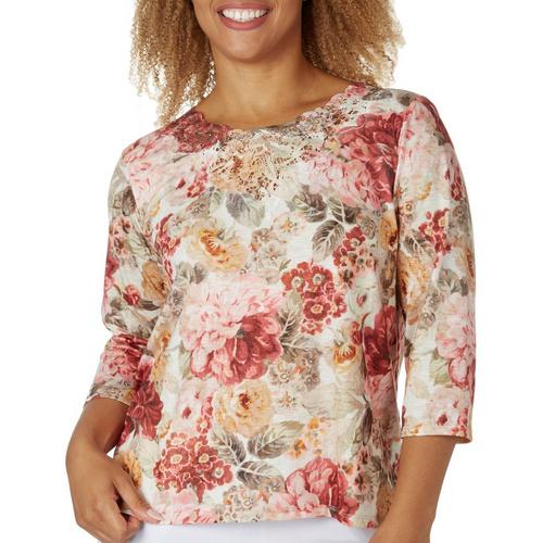 Alfred Dunner Petite Floral Tapestry Lace 3/4 Sleeve