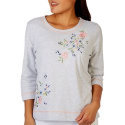 Alfred Dunner Floral Embroiderd Scoop Neck 3/4 Sleeve Top