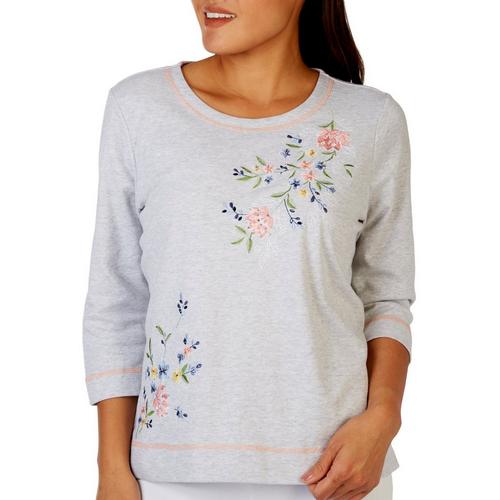Alfred Dunner Floral Embroiderd Scoop Neck 3/4 Sleeve