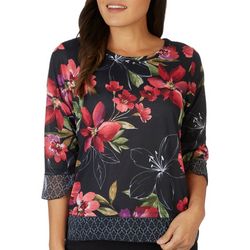 Womens Floral 3/4 Sleeve Top