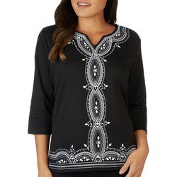 Alfred Dunner Petite Embroidered 3/4 Sleeve Top