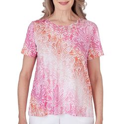 Alfred Dunner Petite Ombre Medallion Short Sleeve Top
