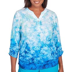 Alfred Dunner Petite Ombre Leaves Buttoned Split Neck Top