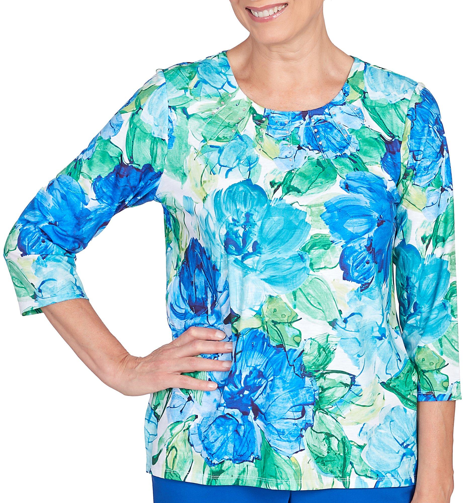 Alfred Dunner Petite Watercolor Flower Pleated Top
