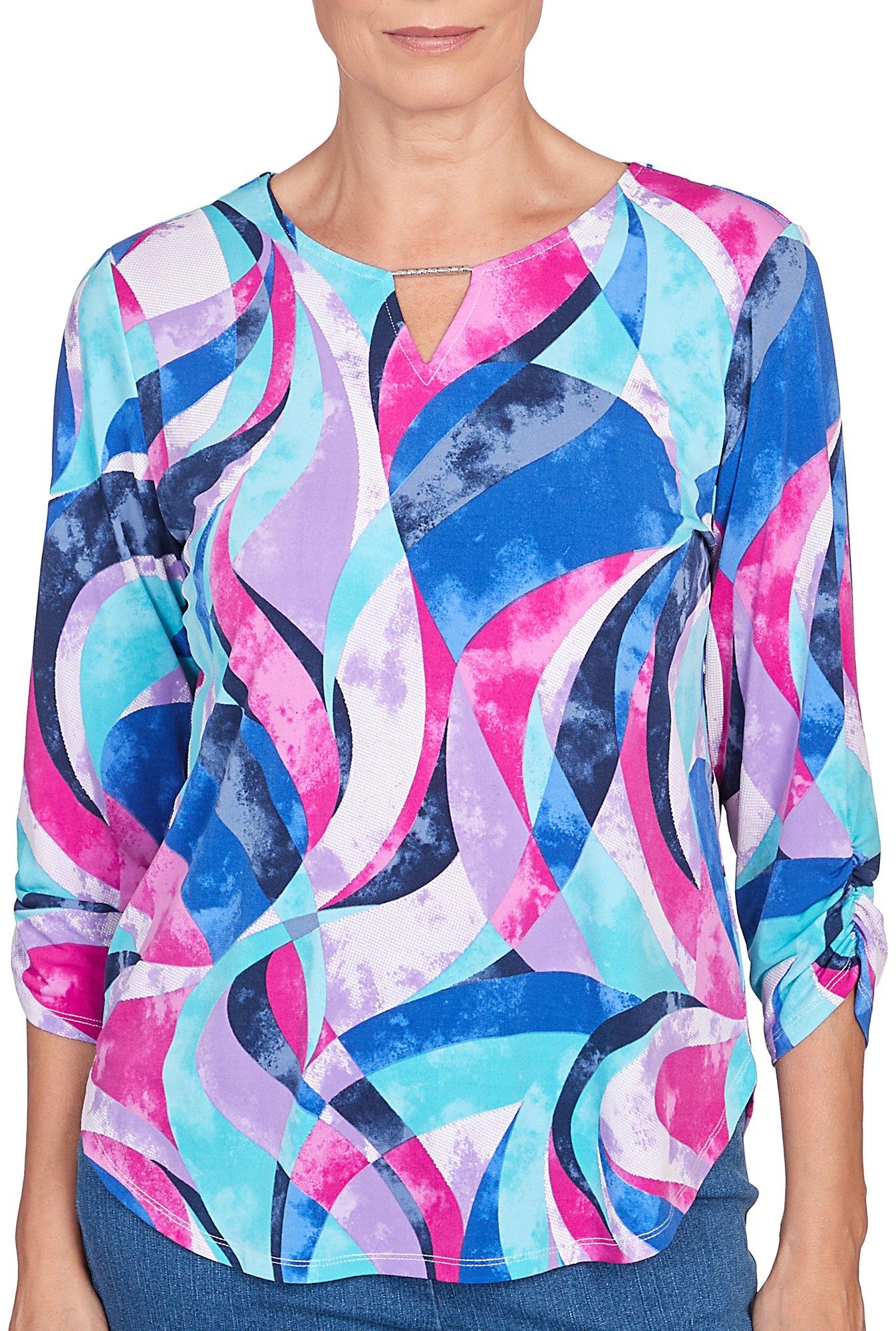Alfred Dunner Petite Puff Print Stained Glass Swirl Top