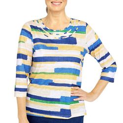 Petite Etched Stripe 3/4 Sleeve Top