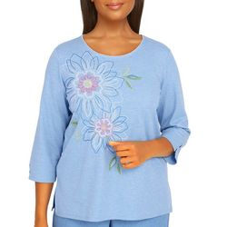 Alfred Dunner Petite Embroidered Floral 3/4 Sleeve Top