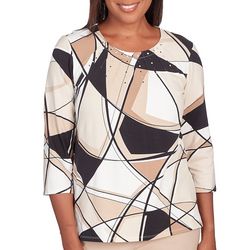 Alfred Dunner Petite Blocked Abstract Patch Top