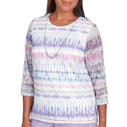 Alfred Dunner Petite Ikat Biadere Crew Neck Top