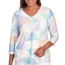 Alfred Dunner Petite Textured Geometric 3/4 Sleeve Top