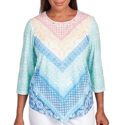 Alfred Dunner Petite 3/4 Sleeve Chevron Top