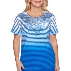 Alfred Dunner Petite Ombre Striped Floral Top
