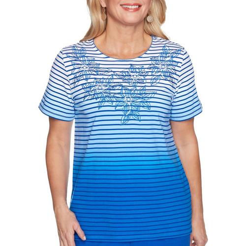 Alfred Dunner Petite Ombre Striped Floral Top