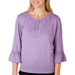 Alfred Dunner Petite Embellished Lace 3/4 Sleeve Top