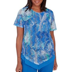 Alfred Dunner Petite Tie Dyed Textured Top With Necklace