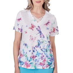Alfred Dunner Petite Butterfly Border Short Sleeve Top