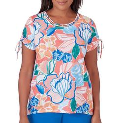 Petite Whimsical Floral Top With Side Ties