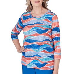 Alfred Dunner Petite Color Waves Burnout 3/4 Sleeve Top