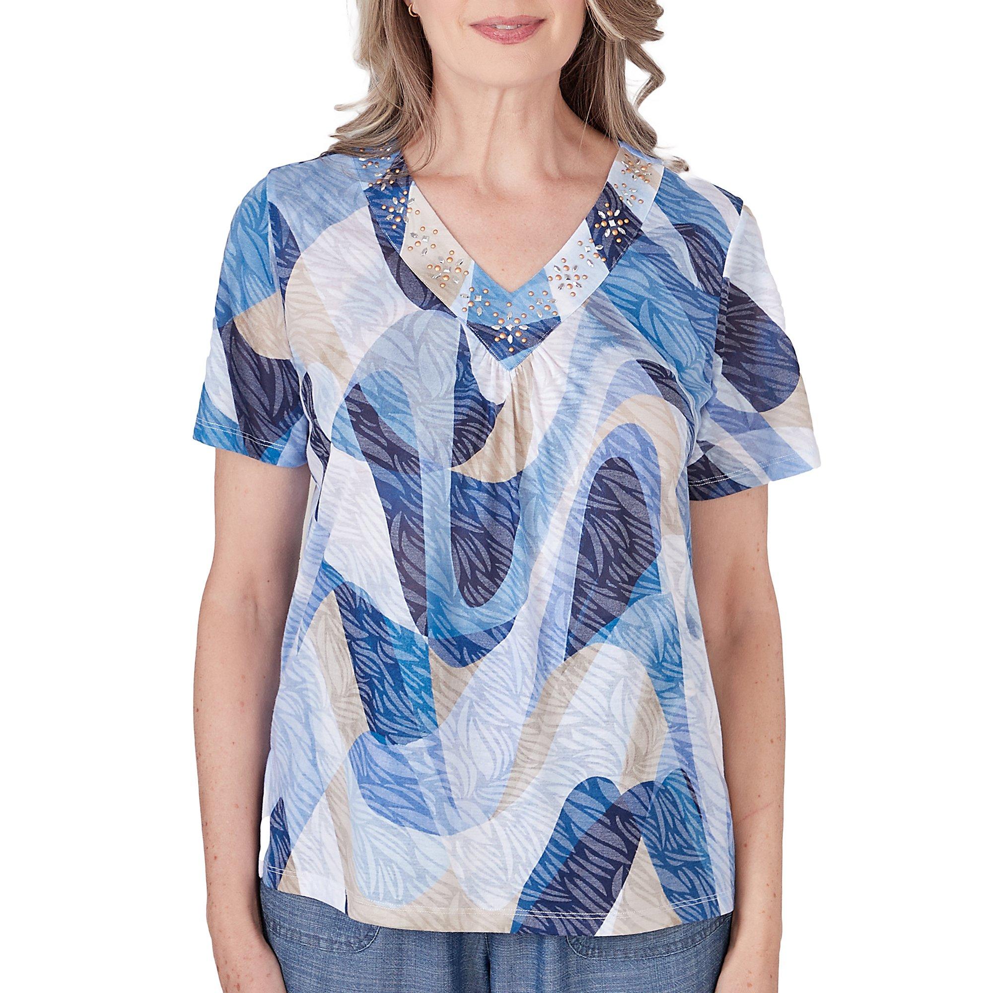 Petite Abstract Embellished Short Sleeve Top