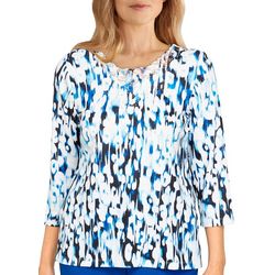 Alfred Dunner Petite Lace Animal 3/4 Sleeve Top