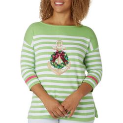 Cabana Cay Petite Anchor Wreath Stripe Embroidered Sweater