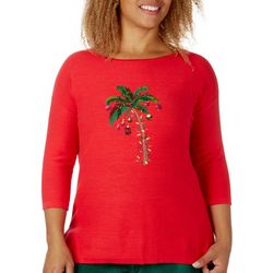 Cabana Cay Petite Solid Christmas Palm Embroidered Sweater
