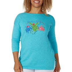 Petite Solid Christmas Turtle Trio Embroidered Sweater