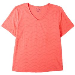 Coral Bay Petite Embroidered V-Neck Short Sleeve Top