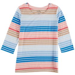 Coral Bay Petite Striped 3/4 Sleeve Top