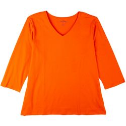 Coral Bay Petite Solid V-Neck 3/4 Sleeve Top