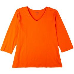 Petite Solid V-Neck 3/4 Sleeve Top