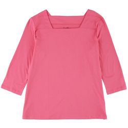 Coral Bay Petite Solid Square 3/4 Sleeve Top